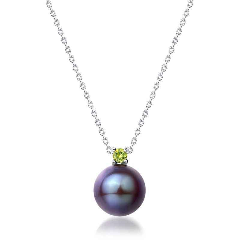 Black Pearl Necklace - Pearl and Peridot Necklace