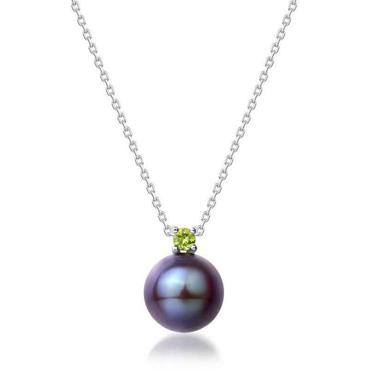 Black Pearl Necklace - Pearl and Peridot Necklace