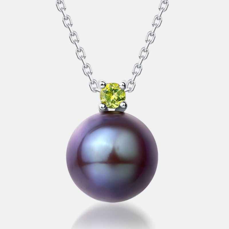 Black Pearl Necklace - Pearl and Peridot Necklace