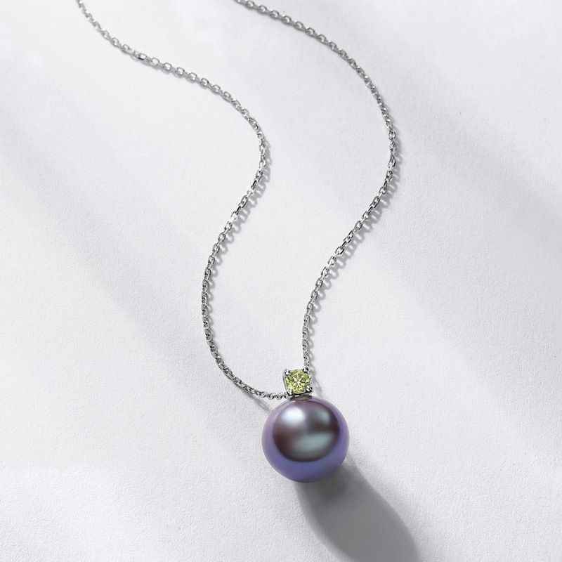 Black Pearl Necklace - Pearl and Peridot Necklace