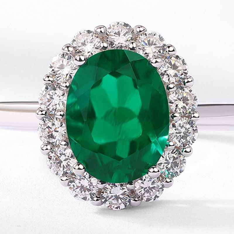 Oval Emerald Ring - Green Jewelry, Halo Ring