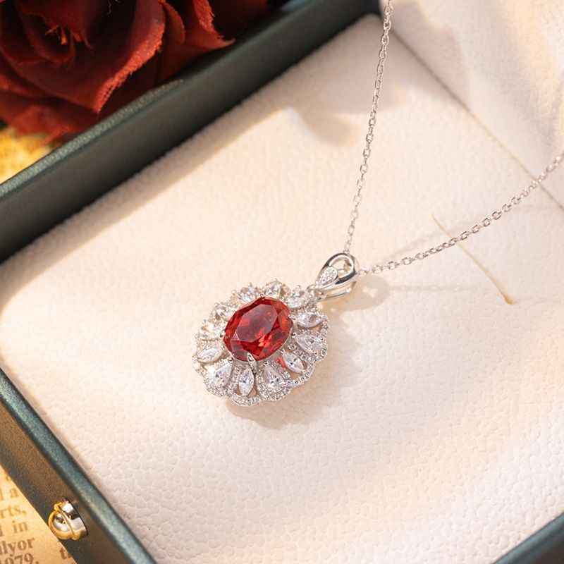 Red Ruby Necklace - Halo Necklace