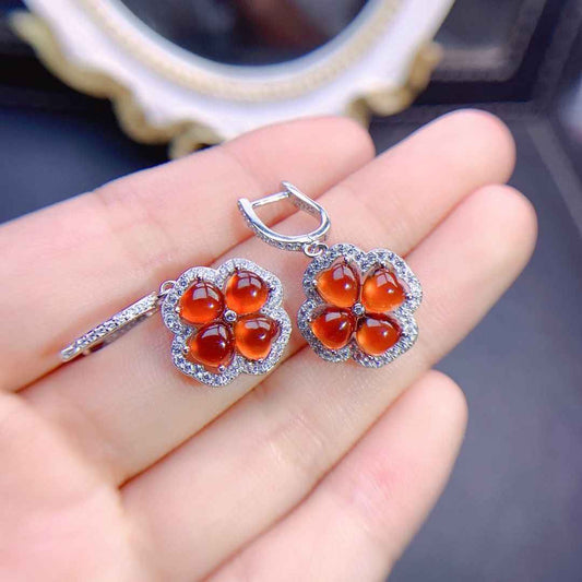 Garnet Drop Earrings - Clover Earrings