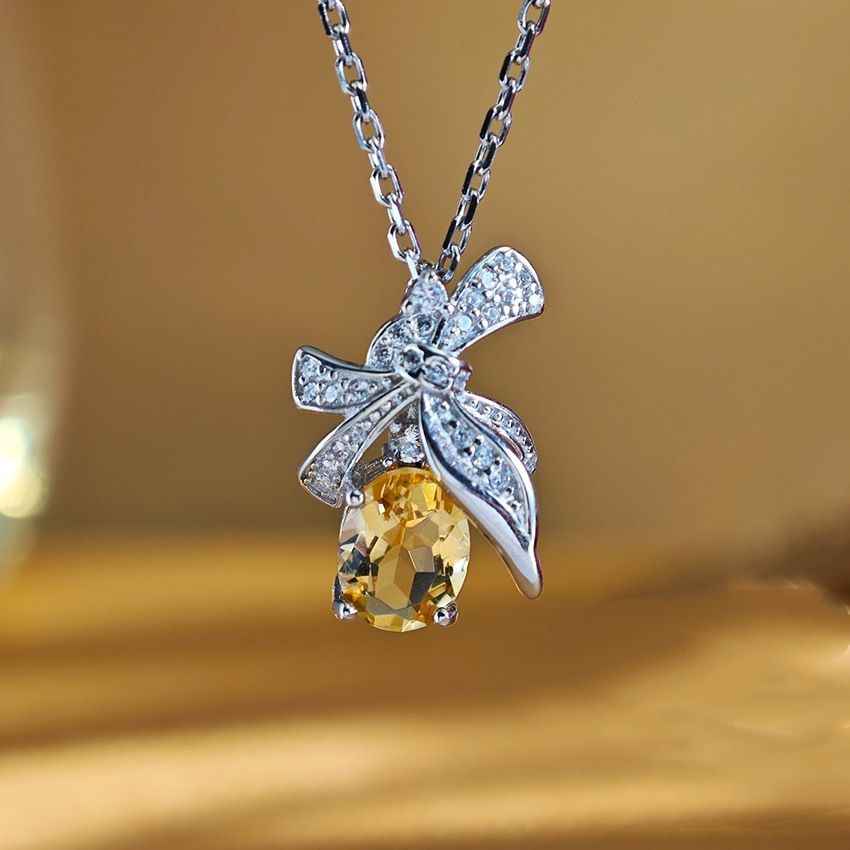 Citrine Pendant Necklace - Tulip Necklace