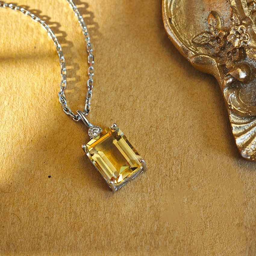 Rectangle Citrine Necklace - November Birthstone Jewelry