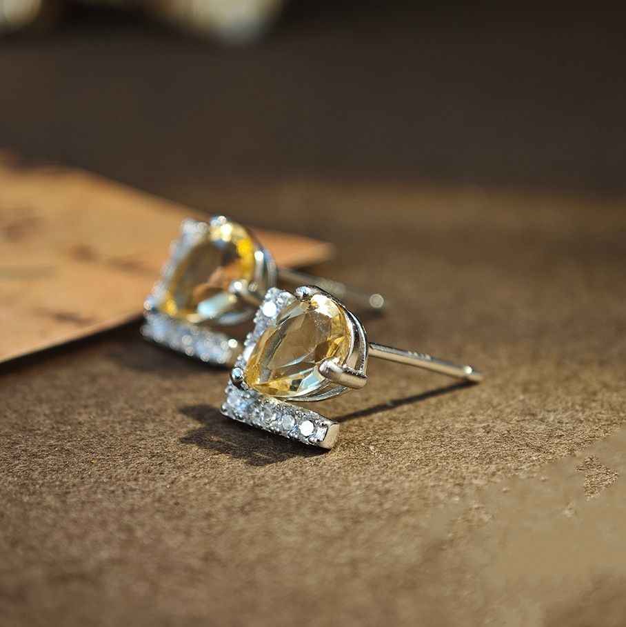 Citrine Stud Earrings - Yellow Jewelry