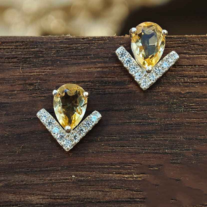 Citrine Stud Earrings - Yellow Jewelry