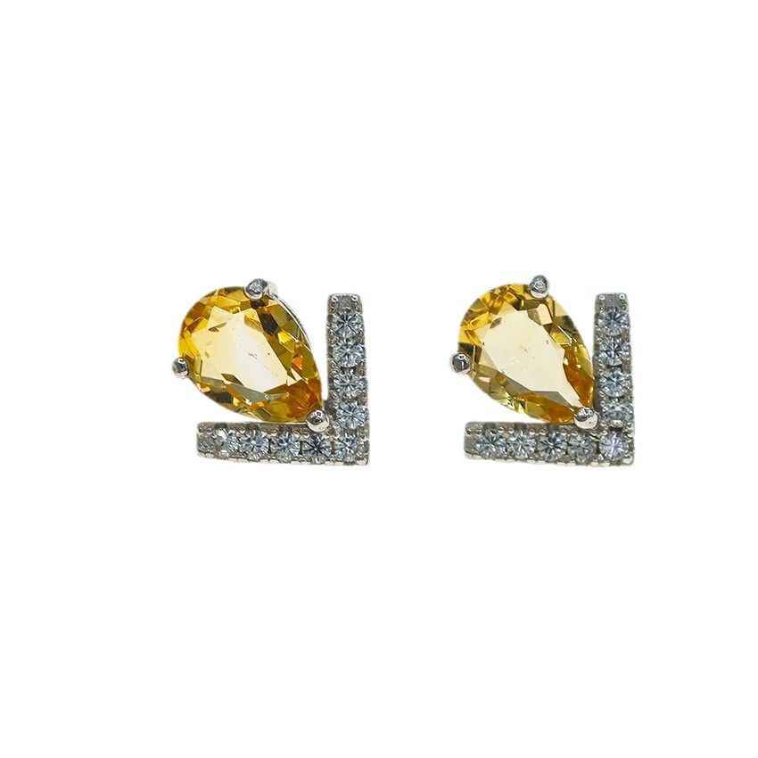 Citrine Stud Earrings - Yellow Jewelry