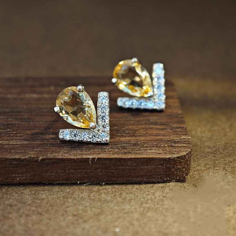 Citrine Stud Earrings - Yellow Jewelry