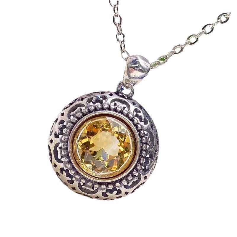 Vintage Citrine Necklace - Circle Pendant