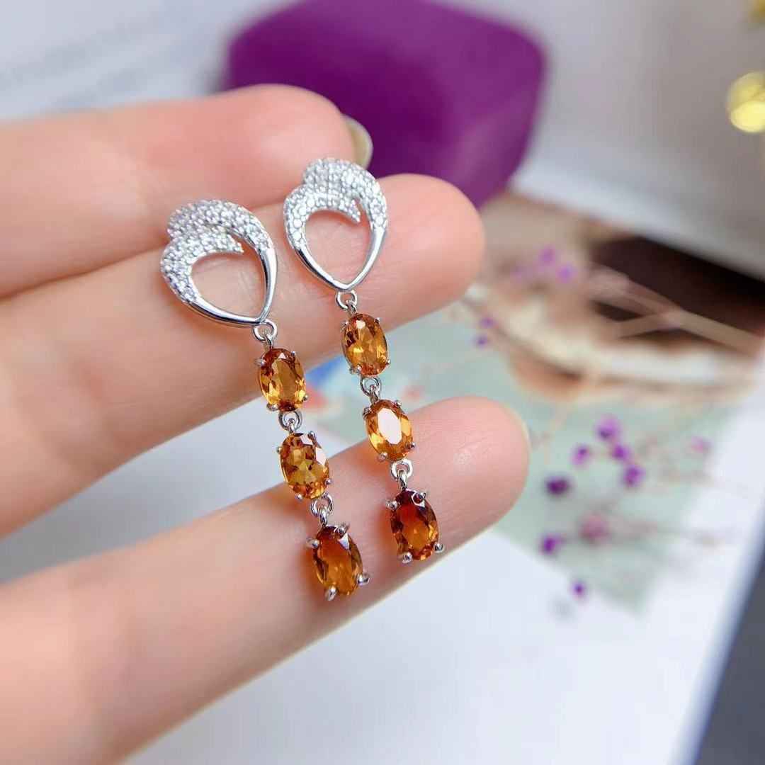 Citrine Earrings Drop in Sterling Silver