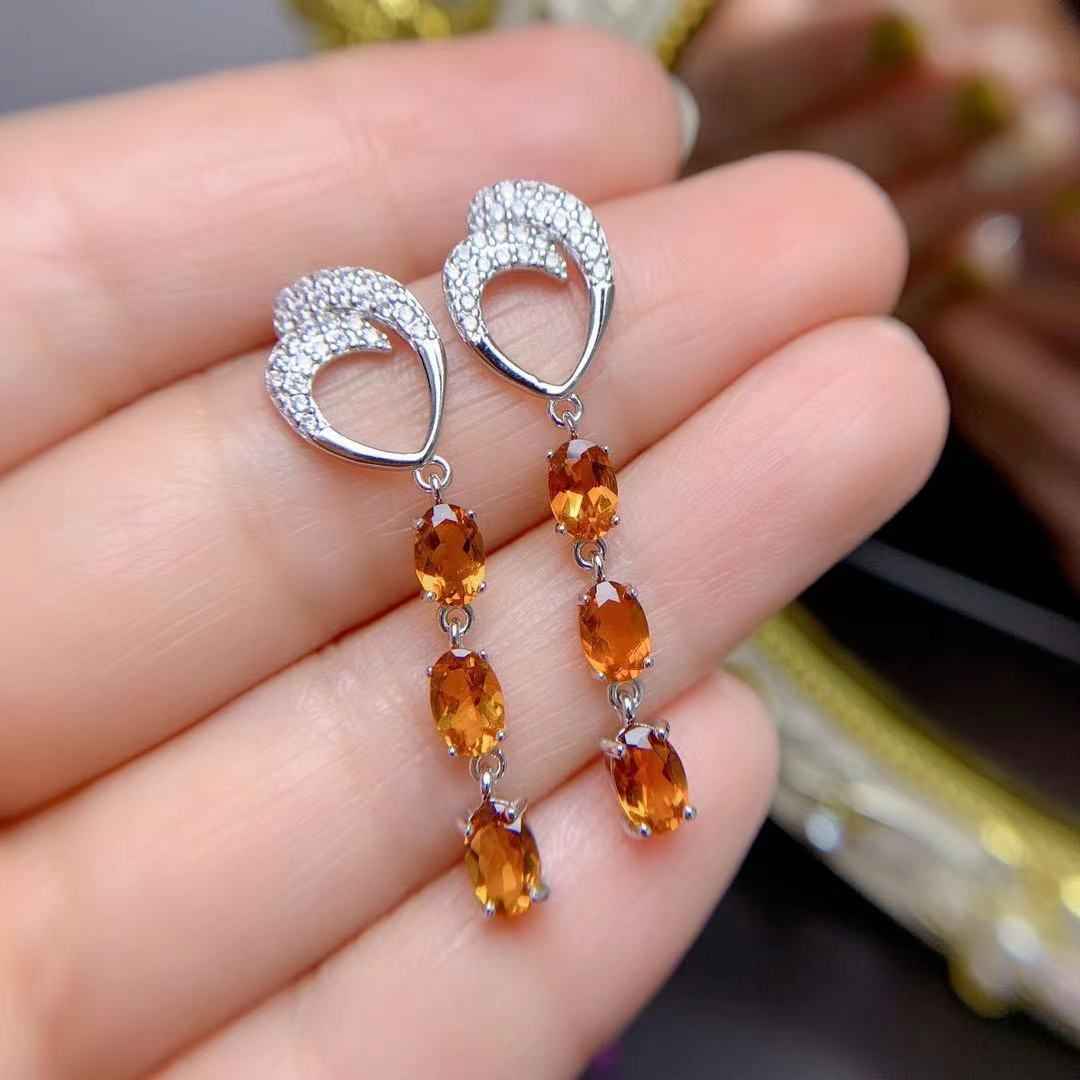 Citrine Earrings Drop in Sterling Silver