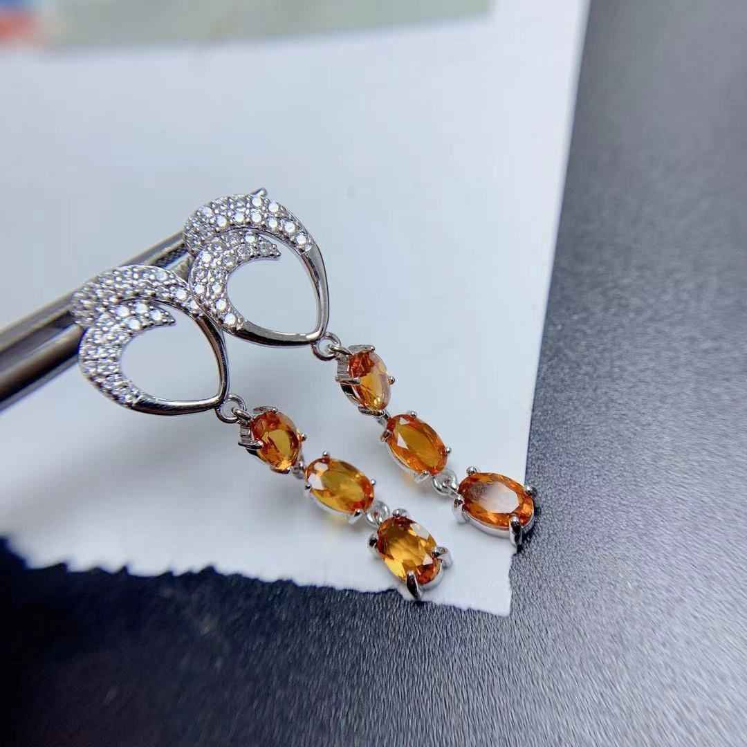 Citrine Earrings Drop in Sterling Silver