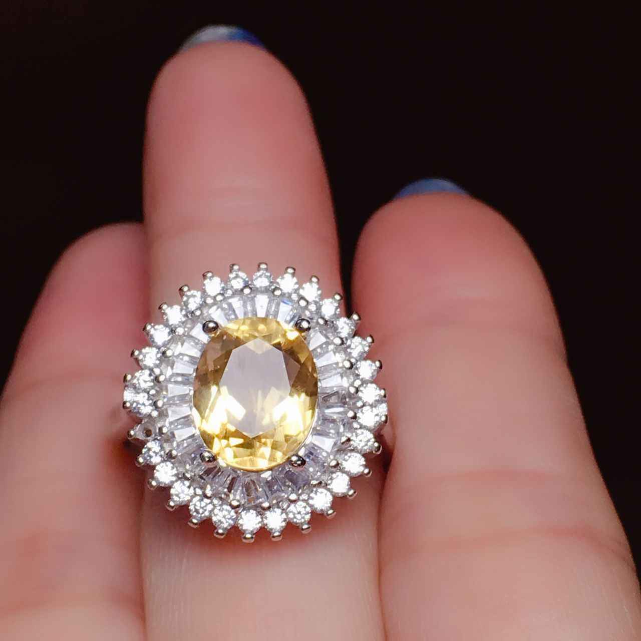 Citrine Engagement Ring in 925 Sterling Silver - Fortune Ring