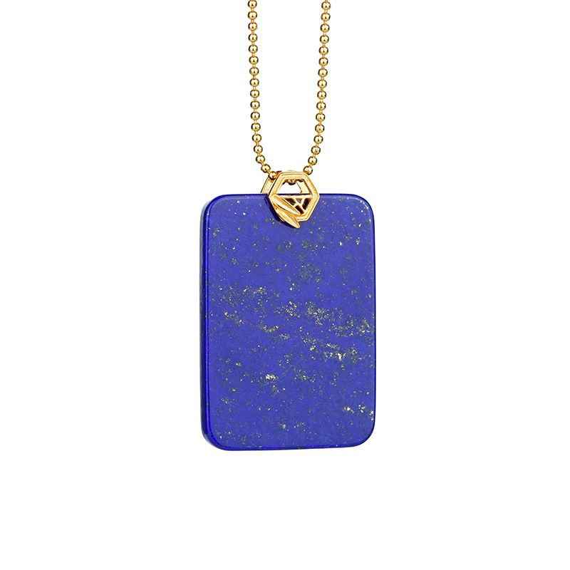 Rectangular Blue Lapis Lazuli Gemstone Sterling Silver 925 Pendant Necklace