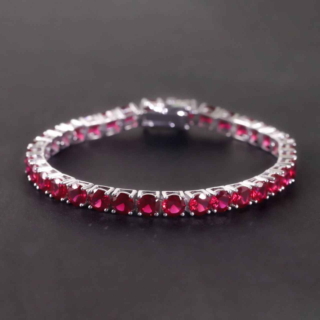 Ruby Tennis Bracelet in 925 Sterling Silver - Bracelet for Good Fortune