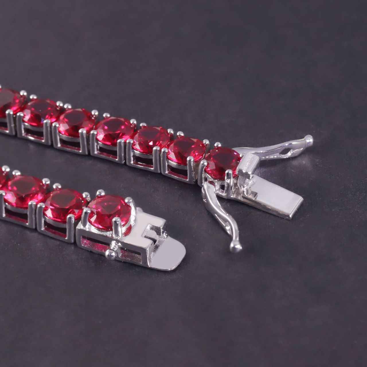 Ruby Tennis Bracelet in 925 Sterling Silver - Bracelet for Good Fortune