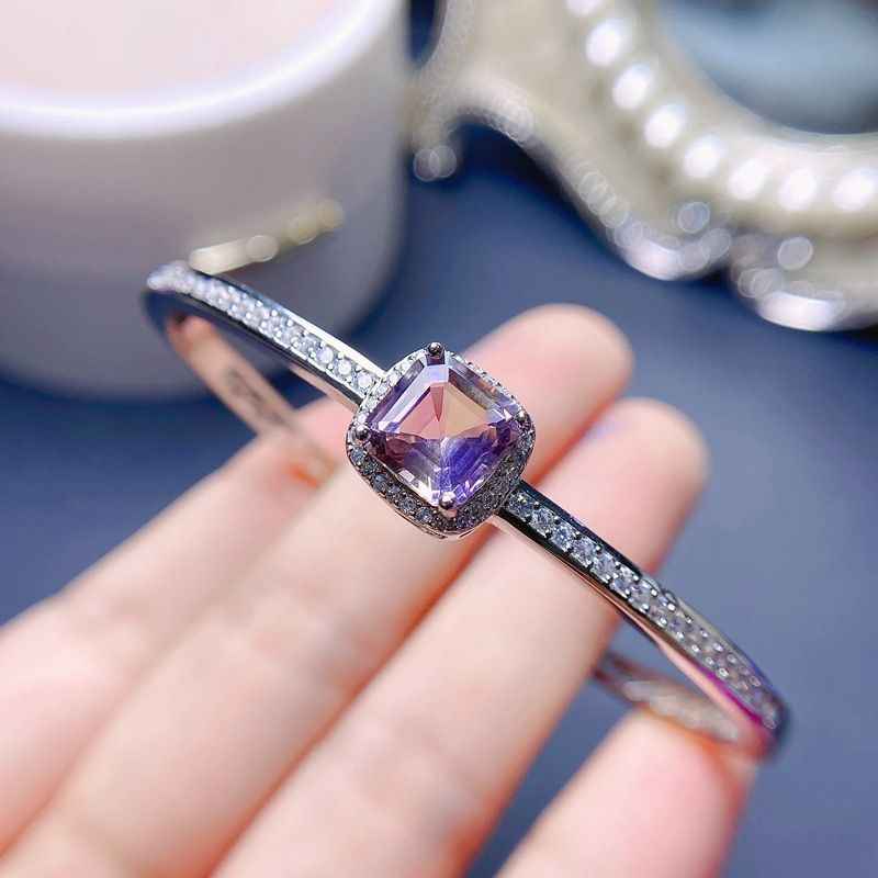 Amethyst Bangle Bracelet in 925 Sterling Silver - Amethyst Bracelets