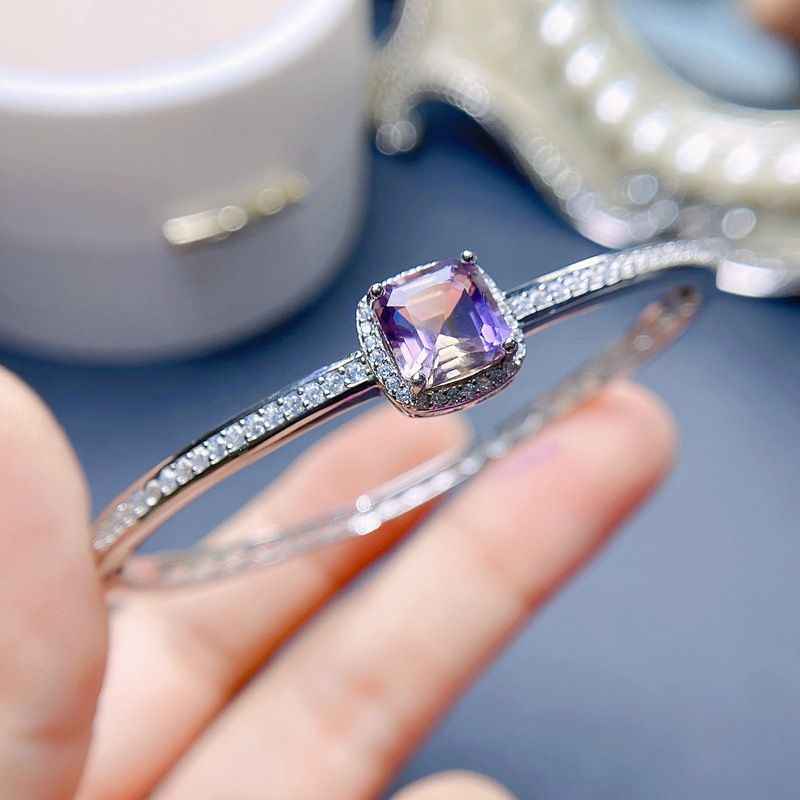 Amethyst Bangle Bracelet in 925 Sterling Silver - Amethyst Bracelets