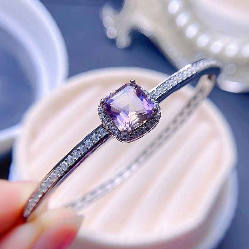 Amethyst Bangle Bracelet in 925 Sterling Silver - Amethyst Bracelets