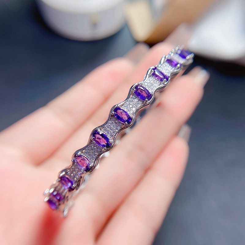 Amethyst Crystal Bracelet in 925 Sterling Silver