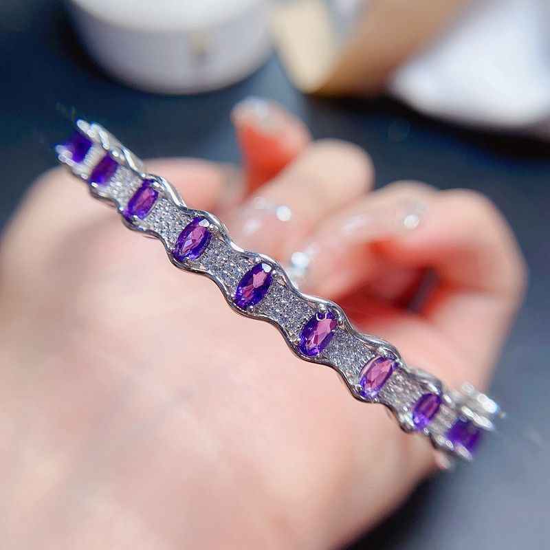 Amethyst Crystal Bracelet in 925 Sterling Silver