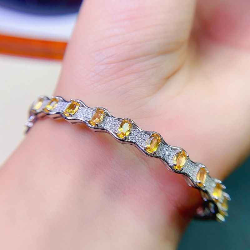 Citrine Bangle Bracelet in 925 Sterling Silver - Yellow Bracelet