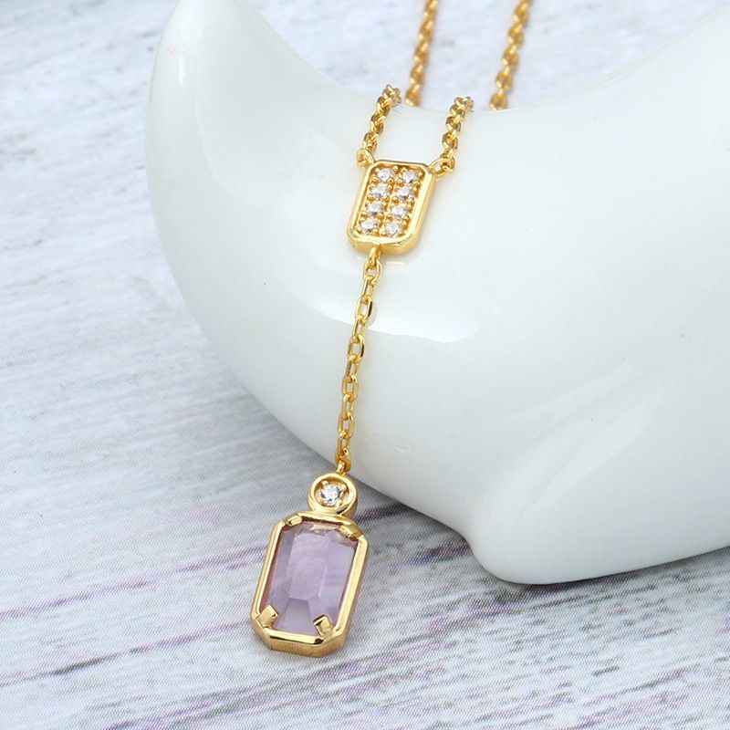 Amethyst Pendant Necklace - Y Necklace Gold