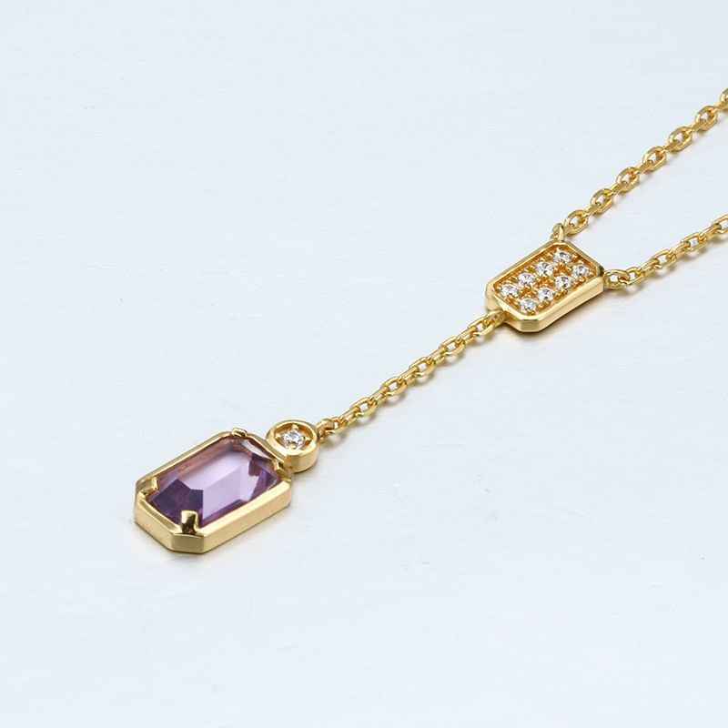 Amethyst Pendant Necklace - Y Necklace Gold