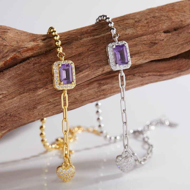 Amethyst Bacelet Gold or Silver - Baguette Bracelet