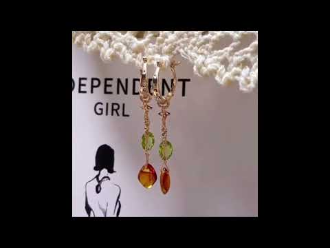 peridot and amber drop earrings