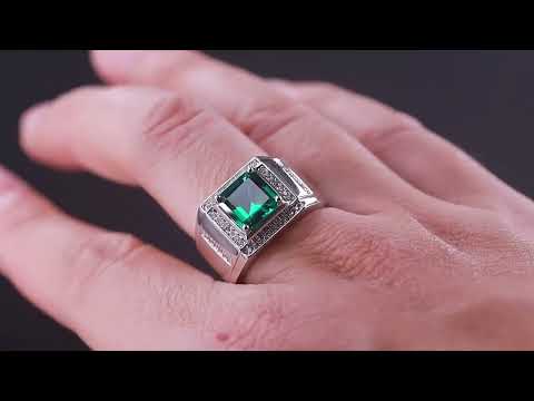 Emerald Ring for Men - Silver Emerald Ring